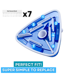 Aquatix Pro Pool Vacuum Head Replacement Brushes, 7pc, Nylon Bristles, Universal Fit, Brush Replacement for Manual Spa & Swimming Pool Vacuum Heads, Half Moon, Triangle Vac, Butterfly