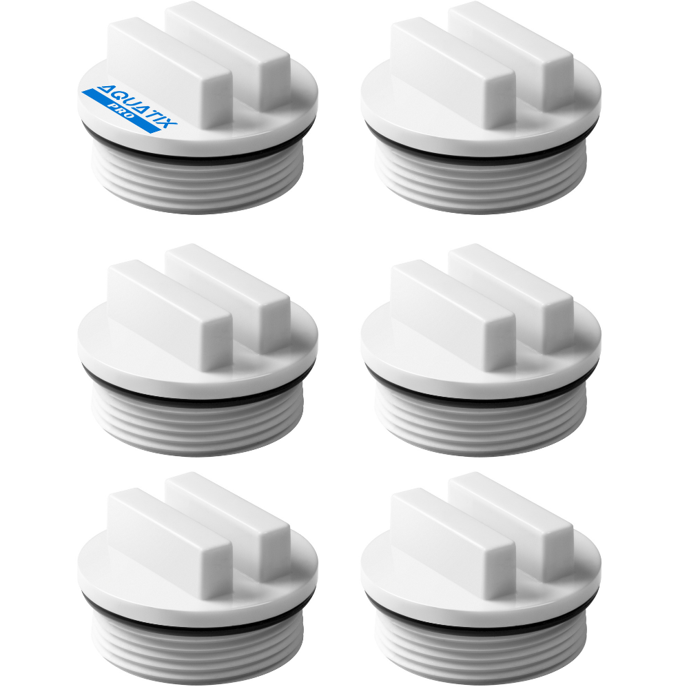 Pool Essentials Socket Aquatix Pro Pool Plug 6pc Set with O-Rings 1.5” Threaded Winterizing R ...