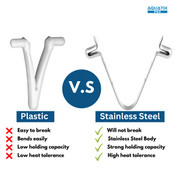 Aquatix Pro Stainless Steel Pool Butterfly V Clips, 6 Pack, Strong Replacement Attachment Clips for Swimming Pool & Spa Accessories, Universal Size Fits Skimmer Nets, Poles, Vacuums, Brushes & Handles