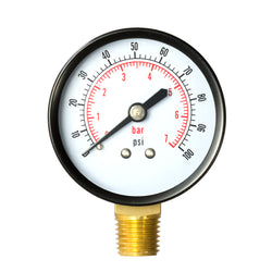 Aquatix Pro Pool Filter Pressure Gauge - Premium Spa/Pool/Aquarium Water Pressure Gauge, 2" Dial, 0-100 Psi, Bottom Mount 1/4", Compatible with Most Brands Such as Hayward, Pentair & Jandy