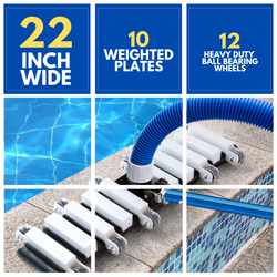 Aquatix Pro Pool Vacuum Head, 22" Extra Large Commercial Grade, 10 Weighted Plates, 2 x Hose Adapter, Aluminium Handle, Stainless Steel Balls, Swimming Pool Head with Bottom Brush (Aluminum)