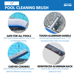 Aquatix Pro Pool Brush Head, 18" Extra Wide Aluminum Body, Nylon Bristles Safe for Vinyl, Liner & Fiberglass Pools, Reinforced Curved Ends, Swimming Pool Brushes for Cleaning Walls, Tiles & Floors