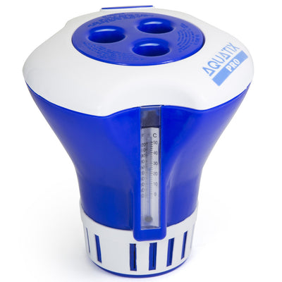 Aquatix Pro Pool Chlorine Floater Dispenser with Thermometer for 1 to 3 inch Tablets, Large & Durable Floating Dispenser for Spa, Hot Tub, In-ground & Above Ground Pools, Adjustable Flow Rate